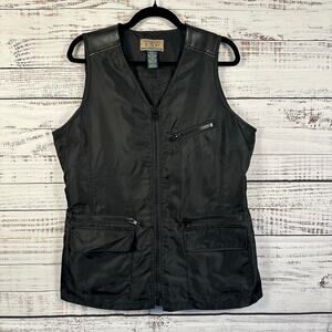 Womens VTG Y2K EXP for Express Black Nylon Full Zip Utility Vest Pockets LARGE